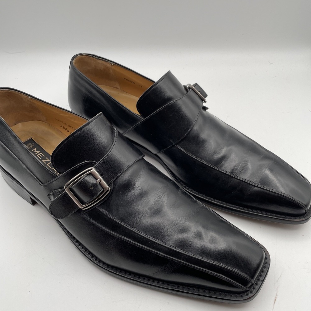 Mezlan Penza Black Leather Monkstrap Dress Shoes Size 13 Made in Spain